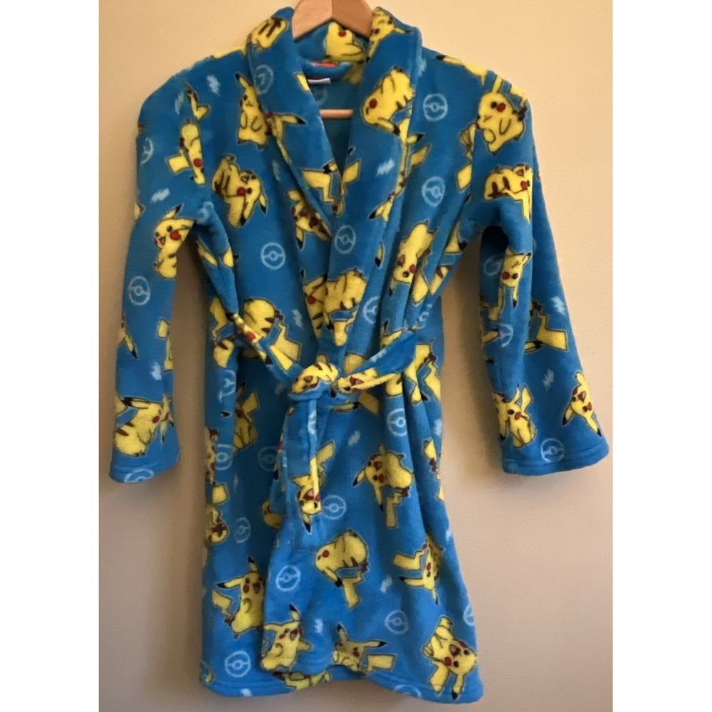 Pokemon Pikachu‎ Plush Pajama Bathrobe Youth Blue Medium 8/10